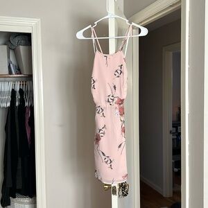 Lulus Cherished Moment Blush Pink Floral Print Lace-Up Skater Dress